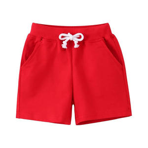 Shorts décontractés rouges, couleur unie, tricotés, avec cordon de serrage à la taille, respirants, coupe régulière, style taille mi-haute - Product Image 1