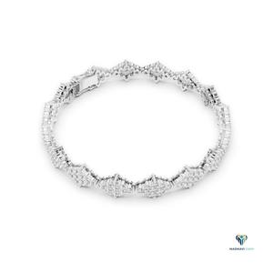 5.76 CT White <b>Gold</b> Round Lab Grown Diamond Rhombus Cluster Link Bracelet in 14K <b>Solid</b> <b>Gold</b> - Product Image 3