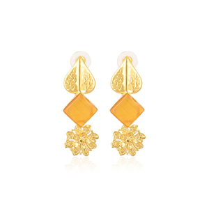 Elegantes Pendientes de Piedra Ojo de Gato Color Limón, Joyería de Moda de Latón de Diseño para Mujer - Product Image 1