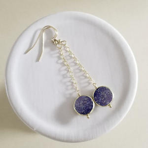 Boucles d'oreilles pendantes en forme de pièce de monnaie en lapis-lazuli, pierre précieuse naturelle bleu profond, plaqué or rose, bijoux faits à la main pour femmes - Product Image 4