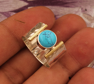 Natural Turquoise Classic Bezel Setting Band <b>Ring</b> <b>925</b> Sterling <b>Silver</b> Handmade Blue Gemstone Wedding Party Unisex Jewelry - Product Image 3