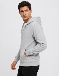 Men's relaxed zip hoodie made with smooth breathable fabric offering flexible comfort and clean street inspired daily wear - Product Image 5