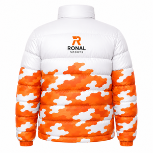 เสื้อแจ็คเก็ตพัฟเฟอร์ผู้ชายแบบกำหนดเองสำหรับฤดูหนาว ผ้าแคนวาส คอตั้ง ลายตัวอักษร โลโก้ด้านหน้า คุณภาพสูง บุด้วยใยฝ้าย - Product Image 2