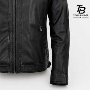 Blouson de moto d'hiver imperméable en cuir véritable pour homme grande taille TEAM BUILDER avec garniture en peau de mouton, col montant et doublure à carreaux zippée - Product Image 4