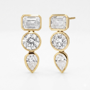 Wholesale 14K/18K Yellow Gold 2.5 ct Lab Grown Diamond Earrings Studs Gold Multi Shape Drop Earrings Bezel <b>Set</b> Dangle Earring - Product Image 4