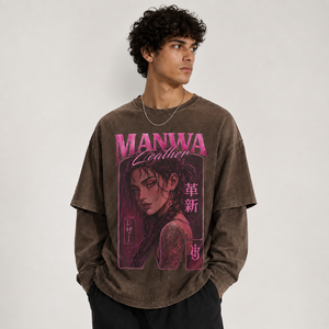 เสื้อยืดโอเวอร์ไซส์ผู้ชาย MANWA แขนสั้น พิมพ์ลายสไตล์สตรีท คอกลม ผ้าเจอร์ซีย์คอตตอน พร้อมลายพิมพ์รูปภาพแบบกำหนดเอง - Product Image 3