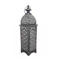 Lanterne à bougie suspendue en métal marocain argenté, avec dôme en filigrane, verre dépoli, motif étoile, anneau de poignée, décoration de table