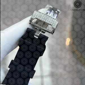 Charm Jewels Luxury Stainless Steel <b>Watch</b> <b>Diamond</b> Encrusted Analog Quartz 43mm Round Case Rubber Band Unisex - Product Image 5