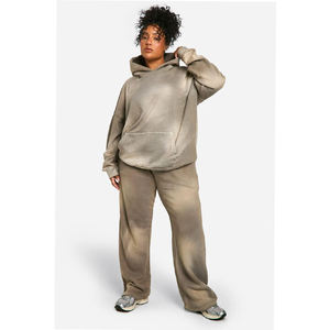 Conjunto de sudadera con capucha y pantalones deportivos de algodón 100% de alta calidad OEM para mujer, estilo oversize, 2 piezas. - Product Image 1