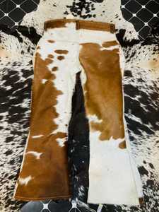 Pantalones acampanados de cuero genuino con pelo de vaca, hechos a mano, estilo vaquero, de cintura alta, para mujer, pelo natural. - Product Image 4