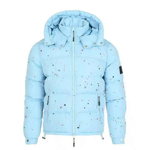 Blouson matelassé bleu clair pour homme avec fermeture éclair frontale, coupe-vent, à capuche, décontracté, pour l'hiver, rembourrage en polyester, coupe régulière - Product Image 1