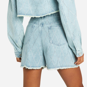 Shorts de Mezclilla Azules Lavados de Primera Calidad, Marca Privada para Mujer, Corte Ajustado, a la Moda, Precio Económico, Servicio OEM - Product Image 5