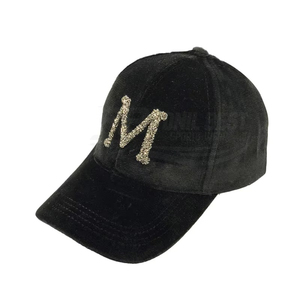 Gorra de Béisbol Negra de Moda para Primavera/Otoño, Fabricada al por Mayor, 100% Poliéster, Unisex, con Pedrería de Terciopelo - Product Image 2