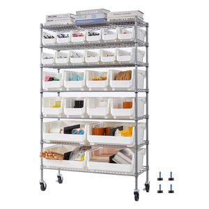 Scaffale Portaoggetti a 7 Ripiani con 24 Contenitori, Sistema di Scaffalature in Filo d'Acciaio con Organizzatori Mobili per Garage - Product Image 1