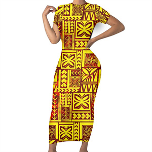 Minivestido Amarillo con Tirantes Finos para Mujer, Estilo Samoano, Fijiano, Polinesio, Ajustado, con Estampado Floral de Hojas de Palma, Cuello Redondo, Tallas Grandes, Casual - Product Image 3