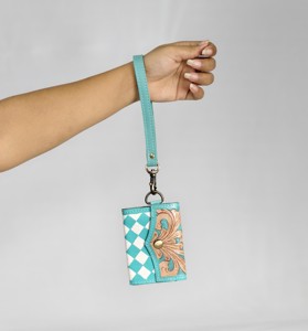 Sky Blue Diamond Patterns Genuine Leather Mini Coin <b>Purse</b> With Wrist Strap Button Closure <b>Cute</b> Floral Designer Wallets For Women - Product Image 2