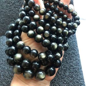 Cuentas de obsidiana dorada natural sin tratar, redondas, sueltas, media hebra, para la fabricación de joyas y manualidades. - Product Image 1