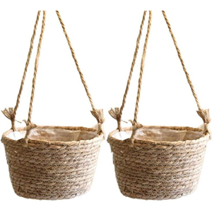 Panier suspendu moderne en corde de jute, écologique, tressé, avec doublure en plastique imperméable pour la maison, le jardin et le balcon - Product Image 1