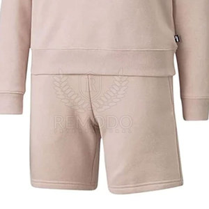 OEM Custom Logo Women's Two Piece Hoodie Shorts Set 100% Cotton Knitted Lounge Outfit Hooded Casual Sportswear Long Sleeves - Product Image 5