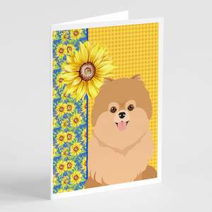 Whimsical Summer Sunflowers and Orange Pomeranian Pack 8 A7 Tamaño 5x7 Tarjetas de felicitación en blanco con sobres para mensajes de notas - Product Image 1