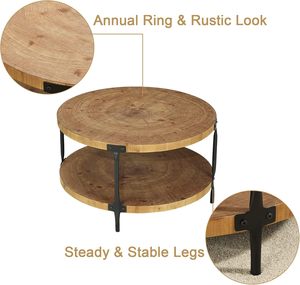 Mesa de Centro Redonda Rústica de 2 Niveles de Madera con Marco de Metal Negro, Mesa Auxiliar Moderna de Estilo Industrial para Sala de Estar - Product Image 6
