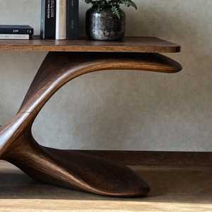 Table artisanale en bois massif naturel Table d'entrée de salon de maison moderne Table Console en bois massif incurvée - Product Image 4