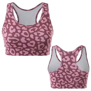 Soutien-gorge de sport dos nageur imprimé léopard pour femme, col rond, maintien moyen, respirant, dos en maille, pour yoga et activités sportives - Product Image 4