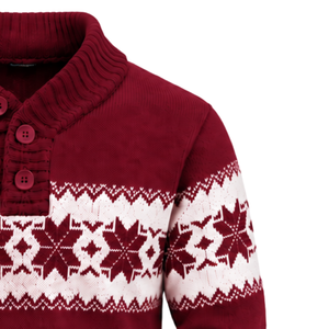 Suéter de Punto para Hombre, Color Borgoña, Diseño Fair Isle, Cuello Chal con Botones, Patrón de Letras Blancas, Manga Larga, Invierno, 100% Algodón - Product Image 3