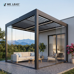 We Lead Modern Aluminum Pergola Black Square Bioclimatic <b>Garden</b> Structure With Glass Panels And LED Lighting - Product Image 1