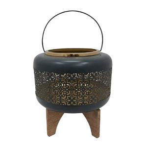 Portavelas decorativo para el hogar de hierro y madera, verde oscuro con acabado de Color latón para decoración del hogar - Product Image 1