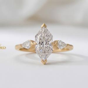 Anillo de Compromiso de Lujo con Tres Diamantes de Corte Marquise de 1.50 CT Cultivados en Laboratorio, Anillo de Boda de Oro Sólido de 18K, Regalo Romántico - Product Image 4