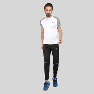 Pantalon de survêtement sport bleu quatre directions avec bande latérale, logo personnalisable, impression HD, délavage coloré, 100 % polyester, séchage rapide, tailles homme M/L/XL - Product Image 6