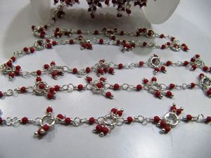 Chaîne de perles lisses en laiton corail rouge de 3 pieds, 2 mm, enroulée sur fil, pour la fabrication de bijoux en gros - Product Image 3