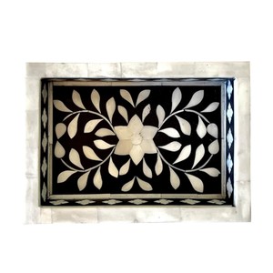Plateau de service rond indien de haute qualité, fait main, avec des perles nacrées, design marocain, articles pour la maison, Dubaï, Arabie Saoudite - Product Image 4