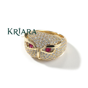Bague hibou en argent 925 avec diamants de laboratoire taille brillant ronde et yeux en rubis, bijoux de luxe pour femme - Product Image 2