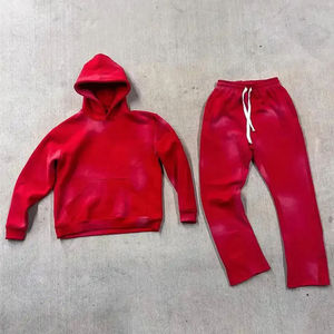 Custom logo Men Puff Print Solid <b>Colour</b> Vintage Acid Wash Hoodie and Flare Sweatpants <b>Set</b> Sun Faded Sweat Suit Tracksuit - Product Image 3