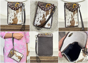 Sac à main en cuir de vachette artisanal style western, nouveauté très demandée, avec dragonne tournesol, pochette de téléphone rustique bohème à porter en bandoulière - Product Image 3