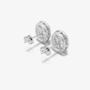 White Gold Plated Aquamarine Oval Halo Stud Earrings in 925 Sterling <b>Silver</b> Elegant Blue Gemstone for Wedding & Party - Product Image 2