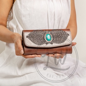 LW Handmade Tooled Leather Clutch <b>Wallet</b> Purse Carving Leather Clutch Stylish Leather <b>Wallets</b> Unique For Women - Product Image 2