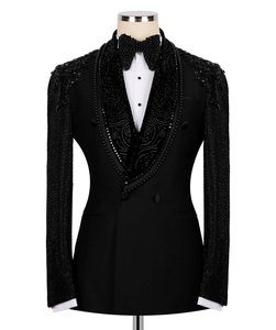 Men’s Black Rhinestone Embellished Double Breasted Tuxedo <b>Blazer</b> – Designer Wedding Party Suit Jacket - Product Image 1