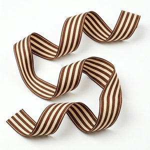 Ruban gros-grain multirayures marron crème 38 mm de Neelkamal Industries pour emballage cadeau rustique, nœuds pour cheveux, décoration de mariage, bricolage - Product Image 1