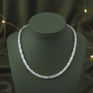 Luxury Moissanite Tennis Necklace Iced Out Hip Hop Jewellery Baguette Round Cut Chain Sterling <b>Silver</b> Finish Unisex - Product Image 2