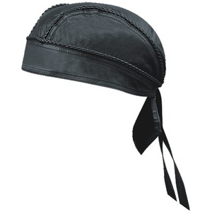 HMB901A Genuine Leather Skullcap Solid <b>Black</b> Bandana <b>Durag</b> Hats Biker Choice Plain Sheep Leather Breathable Unisex All-Season - Product Image 5