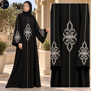 อาบายะห์สีดำประดับลายปักสีเงินพร้อมแขนเสื้อกว้าง |   ชุดเดรสยาวมุสลิมแบบเรียบร้อยสำหรับงานกลางคืนที่เป็นทางการ - Product Image 3
