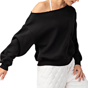 Sweat-shirt d'hiver noir Bardot surdimensionné doublé pour femme, col rond, confortable, style streetwear, avec logo personnalisé Greek Life - Product Image 3