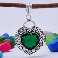 Pendentif vintage en forme de cœur en diopside chromé, bijoux en argent sterling 925, cadeau d'anniversaire pour femme