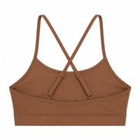 Soutien-gorge de sport personnalisé en gros, 80% Nylon 20% Spandex, 220 g/m², Marron, Faible maintien, Bretelles spaghetti réglables, Dos croisé, Doux, pour la gym