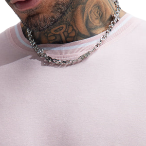 <b>Mens</b> Light <b>Pink</b> Slim Fit Crew Neck T <b>Shirt</b> With Contrast Rib Collar And Sleeve Trim Casual Short Sleeve Jersey Streetwear top - Product Image 5