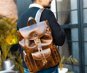 Handmade Vintage Full Grain Leather Material <b>Brown</b> <b>Backpack</b> Bag 15 Inches Softback Multiple Pockets For Men Daypack All Seasons - Product Image 3