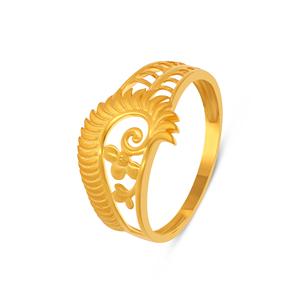 Anillo Floral de Pluma Dorada de Lujo con Intrincado Patrón de Hojas Botánicas y Elegante Diseño Calado para Mujer - Product Image 1